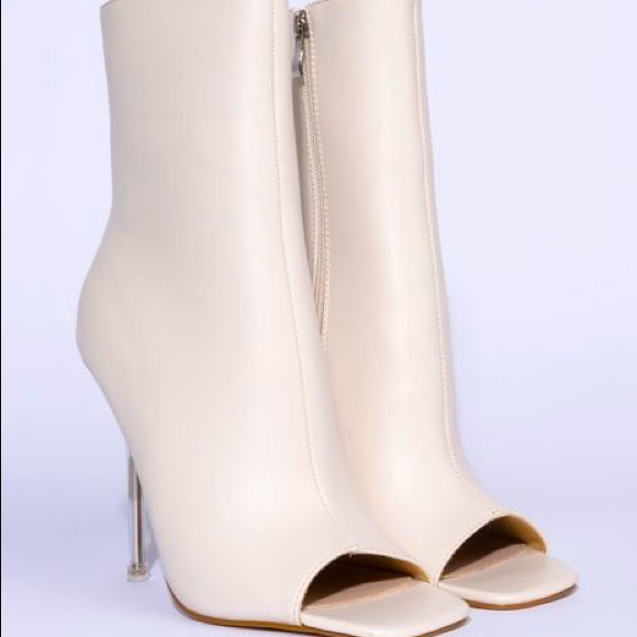 AZALEA WANG Ivory Chelsea Vegan Leather Open Toe Ankle Boots - Picture 2 of 5